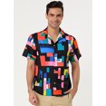 thumbnail image 3 of Unique Bargains Men's Irregular Geometric Short Sleeve Button Down Shirts Black Red S, 3 of 6