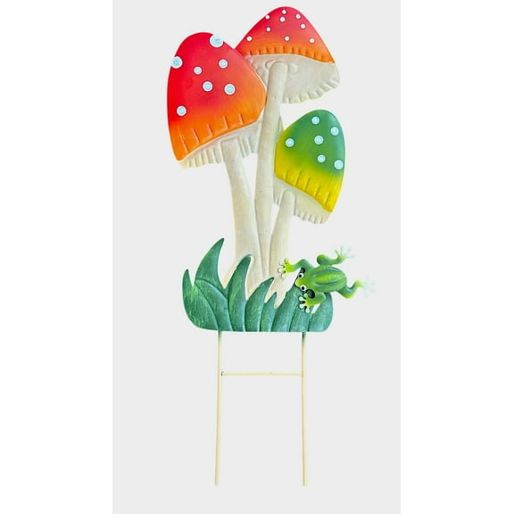 Garden Stake Large Mushroom W Frog Decor Lawn Yard Decorative Bright Outdoor Statue Pick 24" x11"