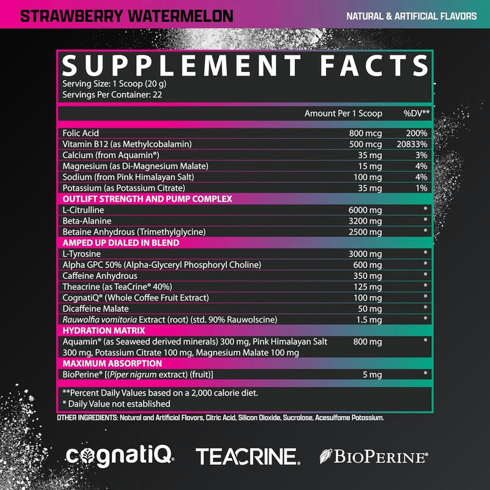Nutrex Research OUTLIFT Amped Strawberry Watermelon High Stim Pre Workout Powder 22 Servings
