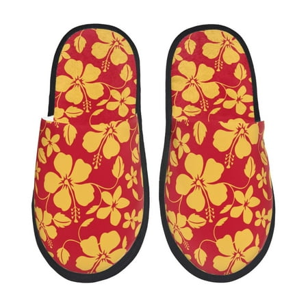 Balery Red Vintage Flowers Slient Indoor Furry Fleece Comfort House Shoes Soft Non-Slip Home Shoes Cotton slippers House Slippers-- Medium