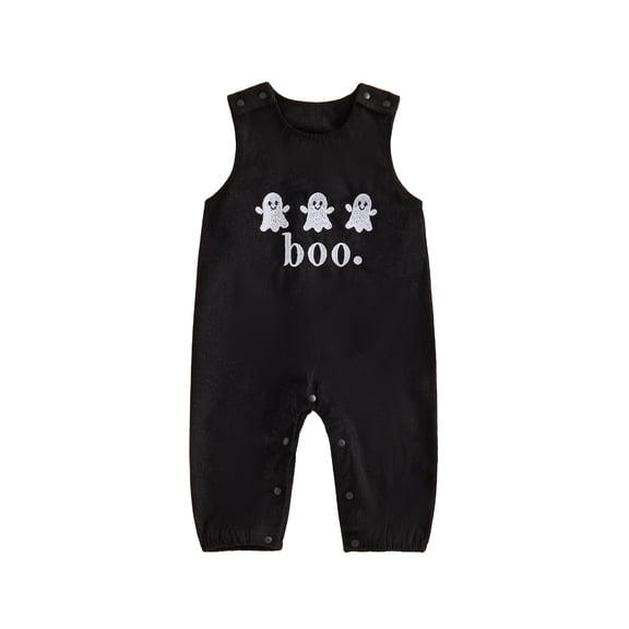Cenuakty Boy Halloween Tank Jumpsuit Round Neck Sleeveless Letter Ghost Embroidery Romper