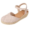 thumbnail image 4 of Rokment Handmade Flower Crochet Espadrilles Platform Wedge Dress Sandals for Women 2026 Beach Boho Straw Chunky High Heel Casual Closed Toe Ankle Strap Dressy Shoes Spring Summer Pink Size 9, 4 of 6
