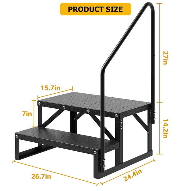 Ourlova 2 Step RV Stairs with Raised Handrail Metal Hot Tub Steps Portable Mobile Home Stairs for RV Travel Trailer Camper Outdoor