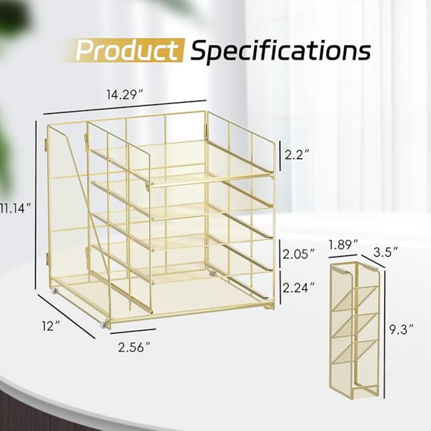 INTIGE Desk Organizer and accessories, 5-Tier Paper Organizer for Desk with Pen Holder and Magazine Holder, Paper Letter Tray for Home, Office