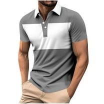 Mens Fashion Color Block Polo Shirts Casual Short Sleeve T Shirt Striped Moisture Wicking Golf Shirts Tops