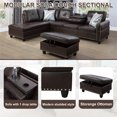 thumbnail image 4 of Aukfa 3 Piece Leather Sectional Sofa with Storage Ottoman for Living Room, 2 Cup Holders, Left Hand Chaise, Brown, 4 of 10
