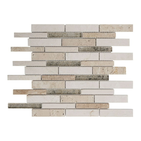 Modket TDH483NS Cream Beige Crema Marfil Travertine Marble Stone Glass Mosaic Tile Backsplash