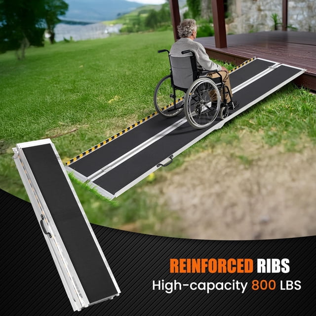 Kojooin Portable Wheelchair Ramp, 30 Inch Wide 800 lb Capacity Foldable Aluminum Mobility Ramp with Handle for Steps or Curbs