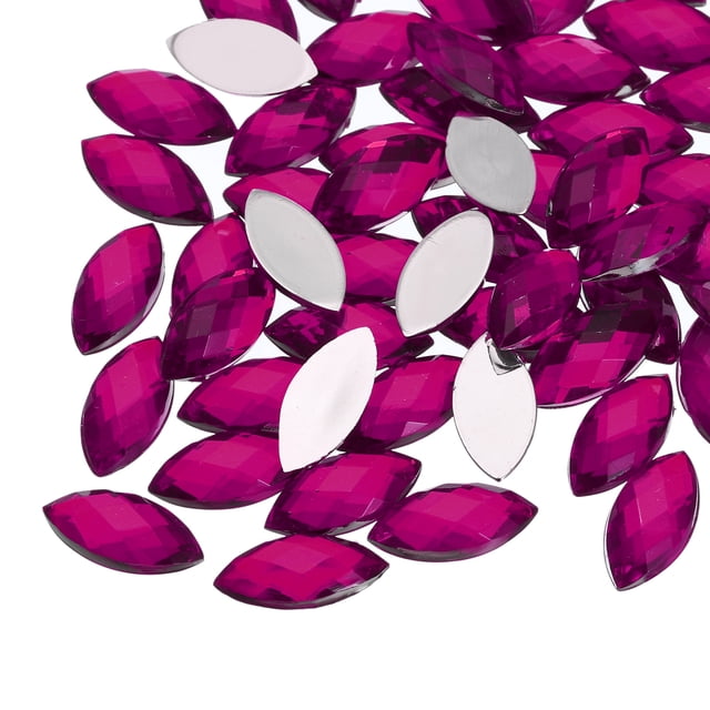 Unique Bargains 100 Pcs Acrylic Flat Back Rhinestones 7mm x 15mm Horse Eye Artificial Gemstone for Jewelry Making Rose Red
