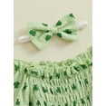 thumbnail image 5 of St Patricks Day Baby Girl Outfit Clover Print Smocked Bubble Romper Jumpsuits with Headband 0 6 12 18 24 Months Cotton Spring Clothes, 5 of 8