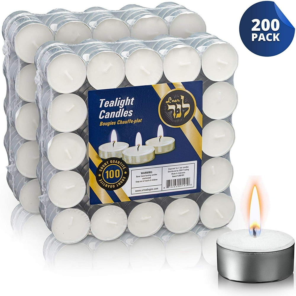 L'ner Tea Lights Candles Pack of 200 White Unscented Candle Lights with 3.5 Hour Burning Time