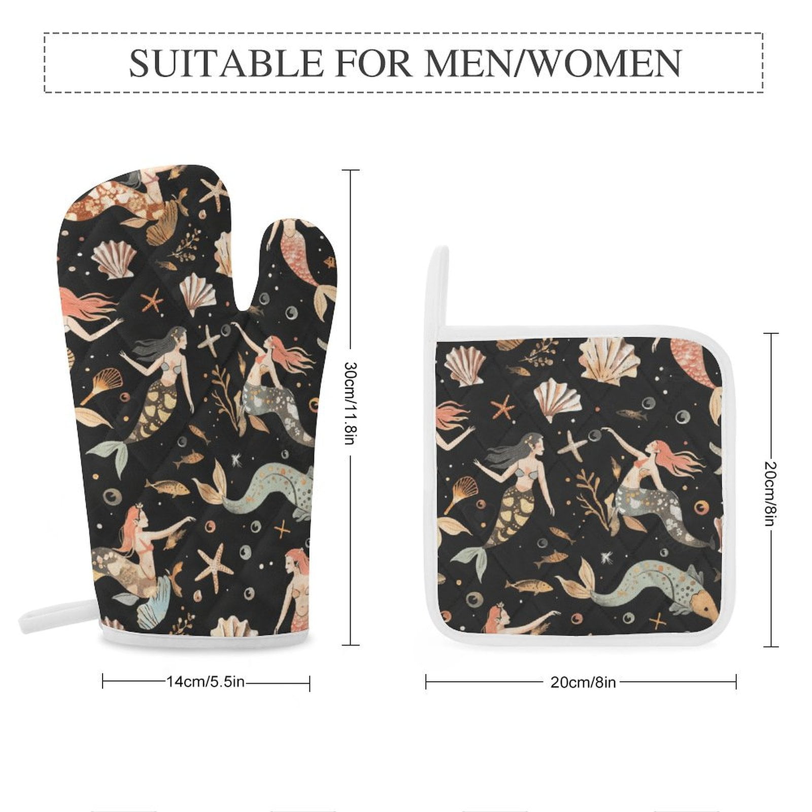 Ocean Cute Mermaid Heat Resistant Microwave Oven Gloves Set for BBQ Baking Grilling,Baking Gifts Cooks for Women,Housewarming Gifts for New Home