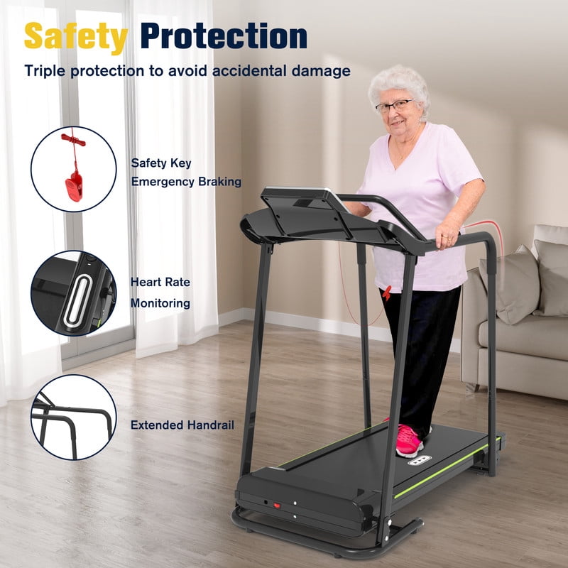 Rellysport Senior Treadmill for Elderly, 300 lbs Capacity Walking Treadmill with Long Side Handrails & Front Handrails