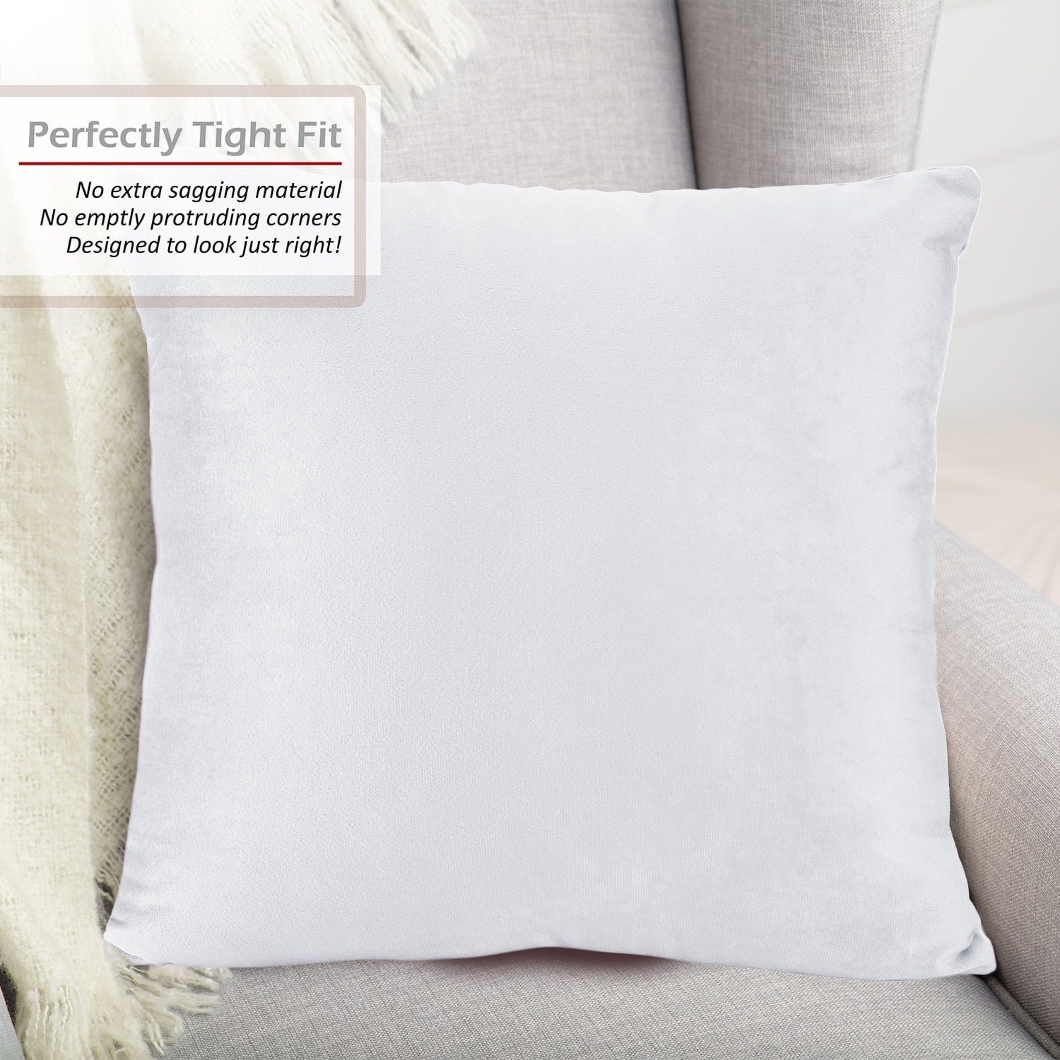 Ryan Soft Short Plush Crisp Pillow Covers Set of 4, 20x20 Inches Solid Square Decorative Cushion Covers for Couch and Bed, Clean White Shade, Easy to Wash Fabric, Soft Plush Texture, Sofa Decor