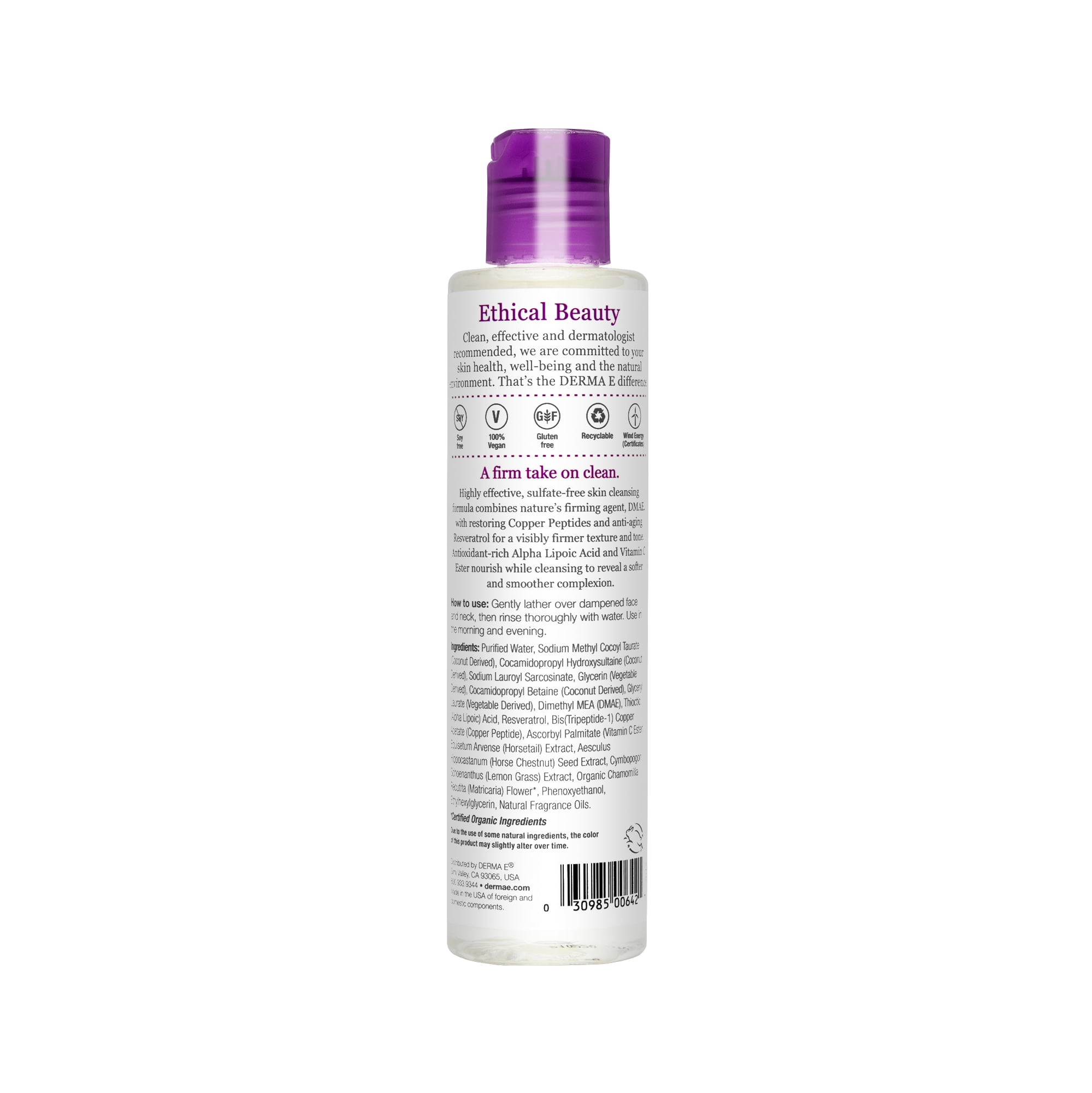 DERMA E Skin Firming Antioxidant Cleanser, Purifying, 6 oz