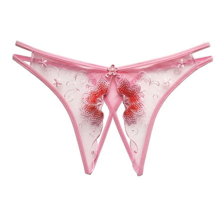 

Womens Underwear See Through Lace Pearl Massage Transparent Thong Hollow Out Embroidery Underwear