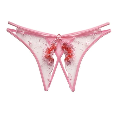 

Womens Underwear See Through Lace Pearl Massage Transparent Thong Hollow Out Embroidery Underwear