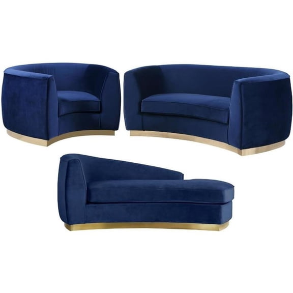 Home Square 3-Piece Set with Accent Chair Chaise and Loveseat in Navy and Gold