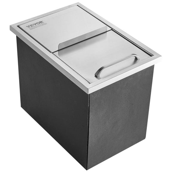 Drop-in Ice Chest, 18Lx12Wx14.5H Stainless Steel Ice Cooler, 40.9qt Commercial Ice Bin w/Sliding Cover, Drain Plug, for Outdoor Kitchen, Bar, Beer & Wine Chilling – Cold Storage Solution