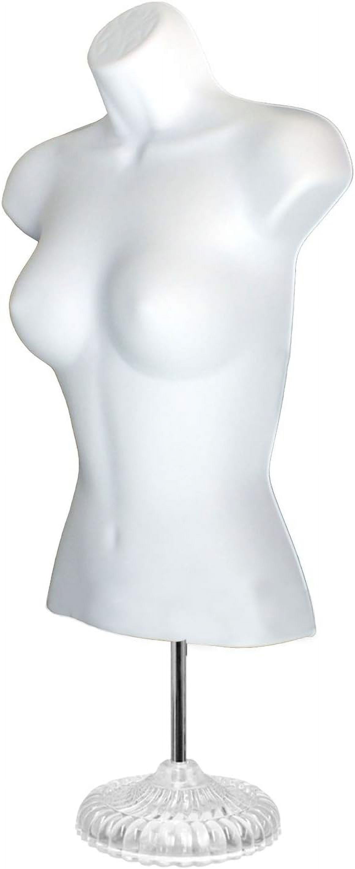 Black Female + White Female Hollow Back Mannequin Torso Set w/ Acrylic Stand with Metal Pole & Hanging Hook, S-M Sizes