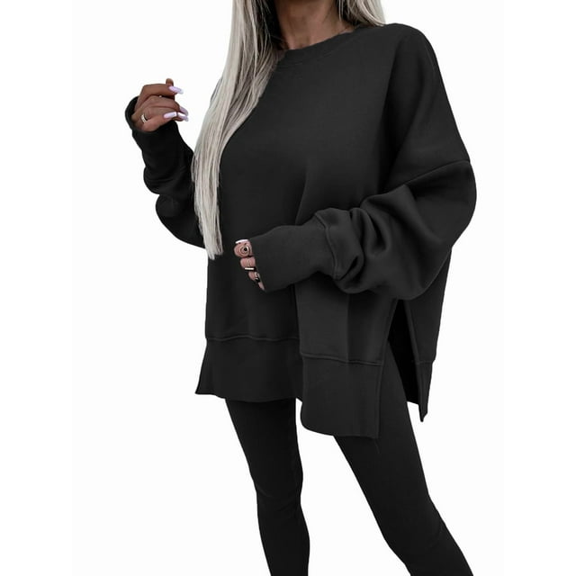 Conjunto de Sudadera y Leggings para Mujer, 2 Piezas, Sudadera Extragrande, Pantalones Ajustados y Chándal Negro XL