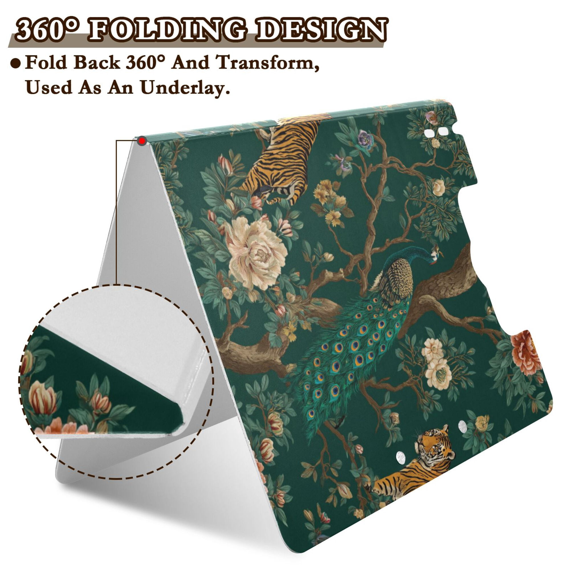 FORMRS A4 Clipboard Folder with Pen Holder Horizontal Foldable School Office Binder, Tiger and Peacock Pattern
