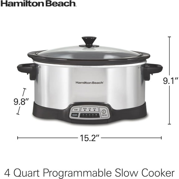 4 Quart Programmable Slow Cooker with Flexible Easy Programming, 5 Cooking Times, Dishwasher-Safe Crock & Lid, Silver (33443)