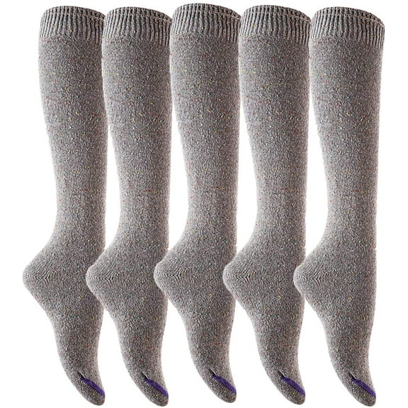 Lian LifeStyle Women's 5 Pairs Awesome, Breathable, Fancy and Cozy Knee High Cotton Boot Socks HR158212 Size 6-9(Grey)