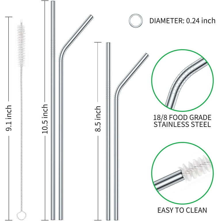 12-Pack Reusable Stainless Steel Straws with Travel Case, 8.5 and 10.5 Inch  Long Eco Friendly Metal Drinking Straws for 20-32 oz Yeti Tumblers  Dishwasher safe, 2 Cleaning Brushes Included 