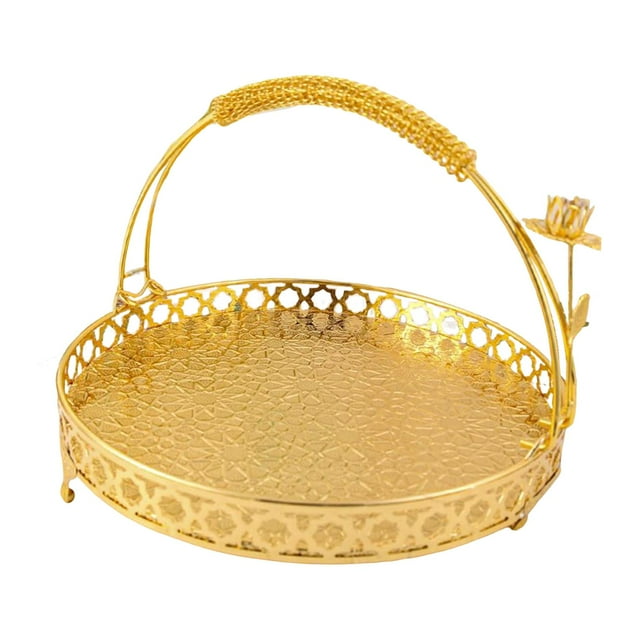 veasfak European Serving Tray Decorative Embossment Patterns Fruit Tray for Living Aureate Large
