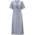 thumbnail image 4 of Robes de Printemps pour Femmes Décontractées Manches 3/4 Longue Robe Évasée Basique Plage Vacances Travail Maxi Robe 2025, 4 of 7