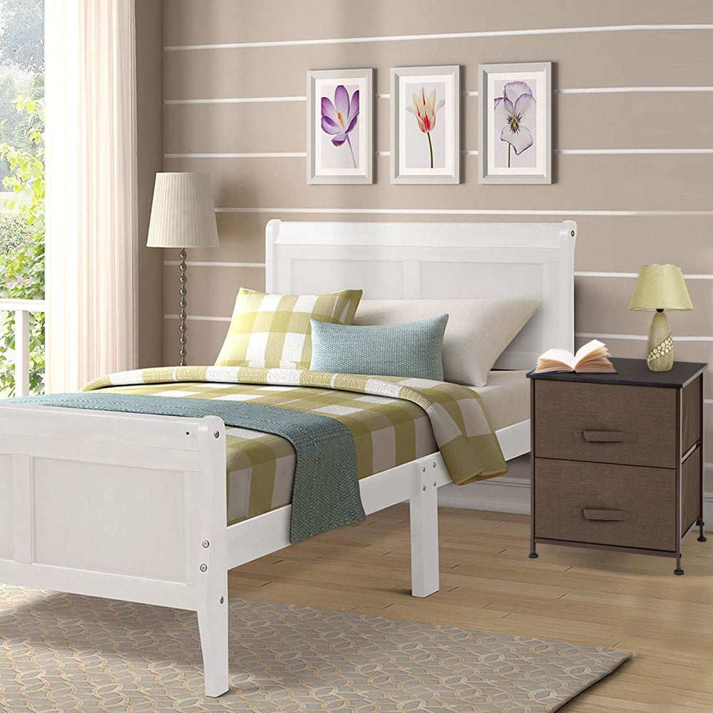 Private Jungle Nightstand with 2 Fabric Drawers，Bedside Furniture & End Table Dresser for Bedroom, Living Room, Steel Frame, Wood Top, Easy Pull Handle
