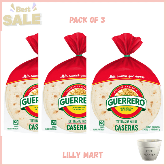 Guerrero Caseras Flour Tortillas, Fajita Size, 20 Count pack of 3