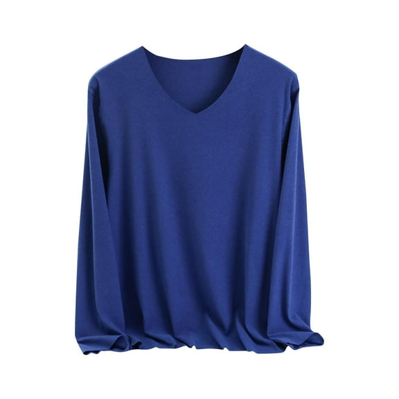Long Sleeve Shirts Women Solid V Neck Thin Fleece Tunic Tops for Leggings Casual Basic Pullover Tee