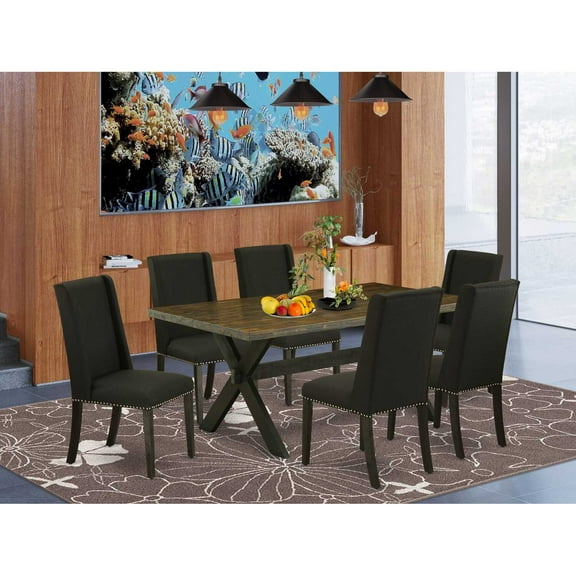 East West Furniture V-Style 7-piece Kitchen Table and Chairs in Dark Khaki Brown