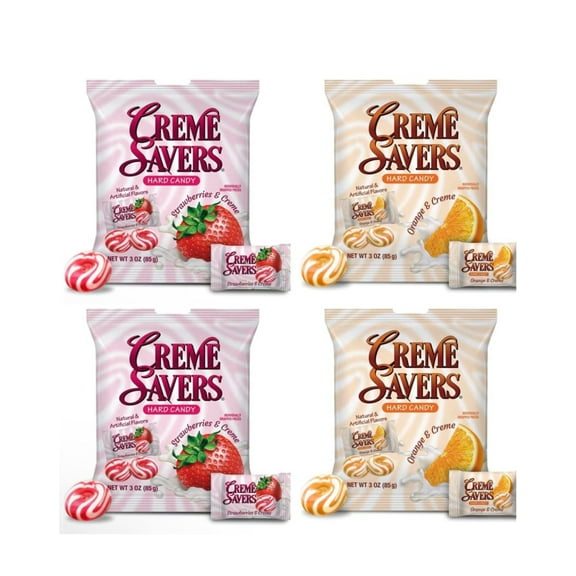 Creme Savers Hard Candy | Original Classic Crèame savers, Individually Wrapped | Strawberries and Creme and Orange and Creme Hard Candy