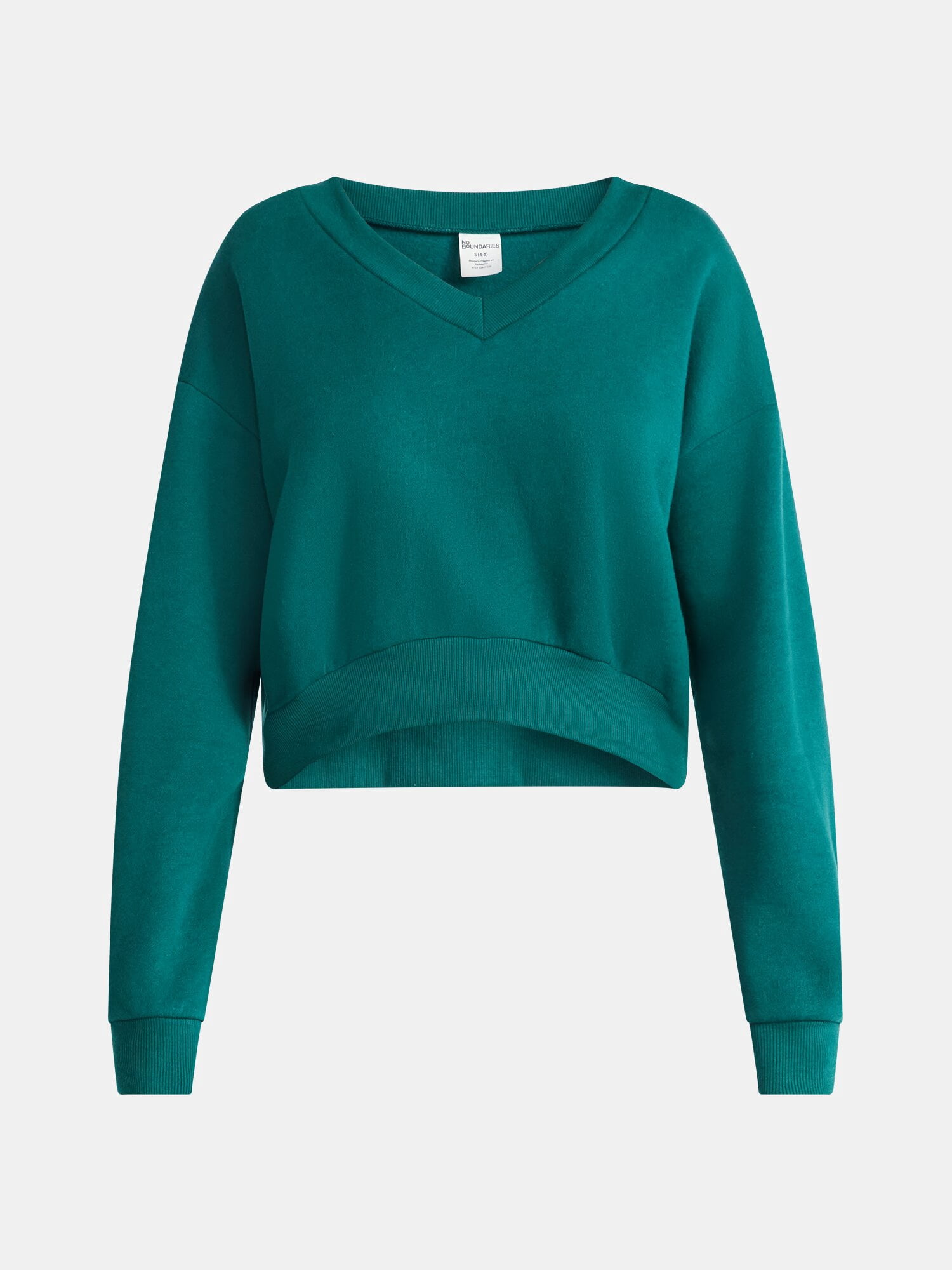 No Boundaries V-Neck Fleece Cropped Sweatshirt, Women's