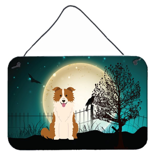 Caroline's Treasures Halloween Scary Border Collie Rojo Blanco Impresiones para colgar en la pared o en la puerta BB2309DS812, 8 x 12 Caroline's Treasures BB2309DS812