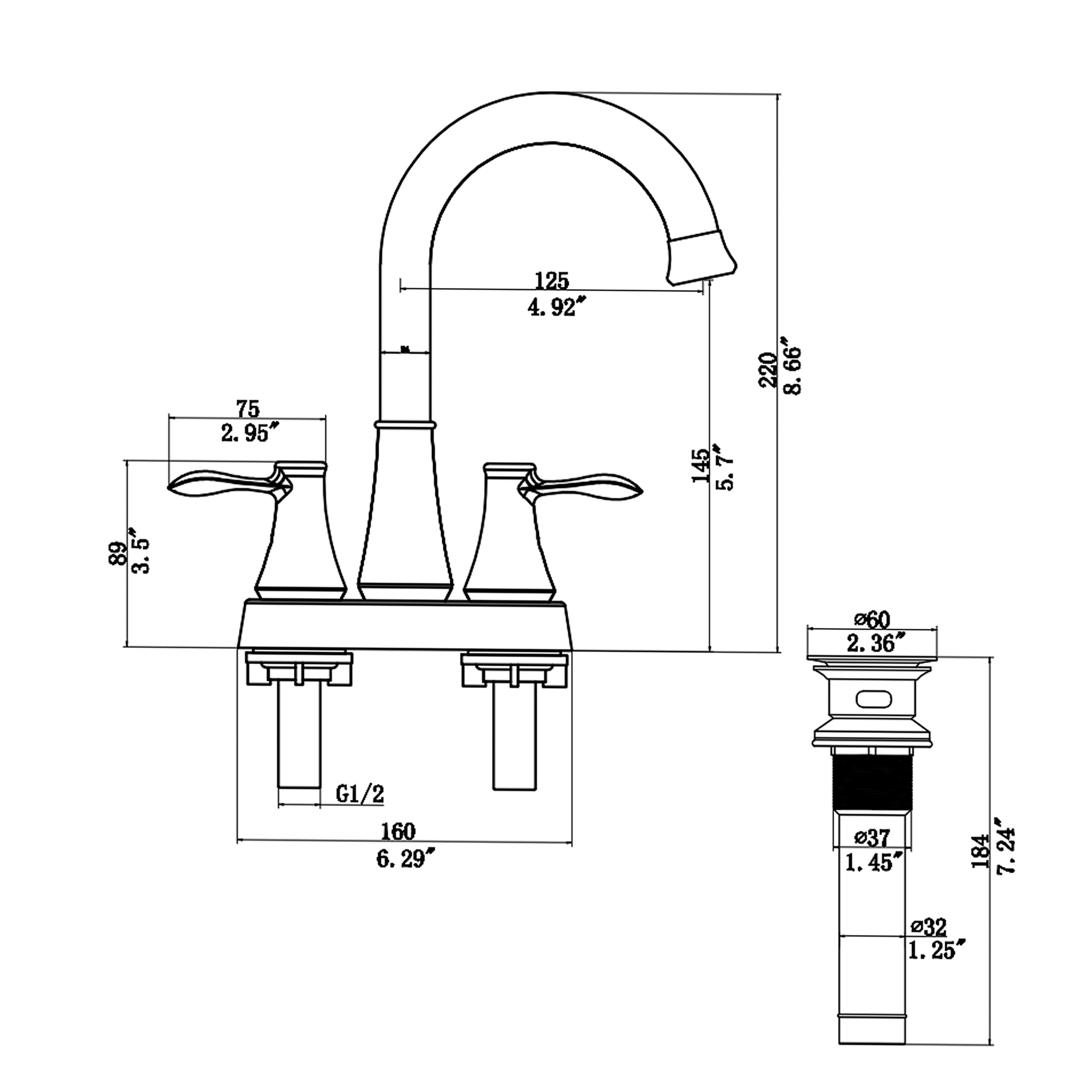 JERFIT 4-inch Centerset Bathroom Sink Faucet with Pop-Up Drain, Brushed Nickel Finish, 2-Handle Deck Mount for Vanity