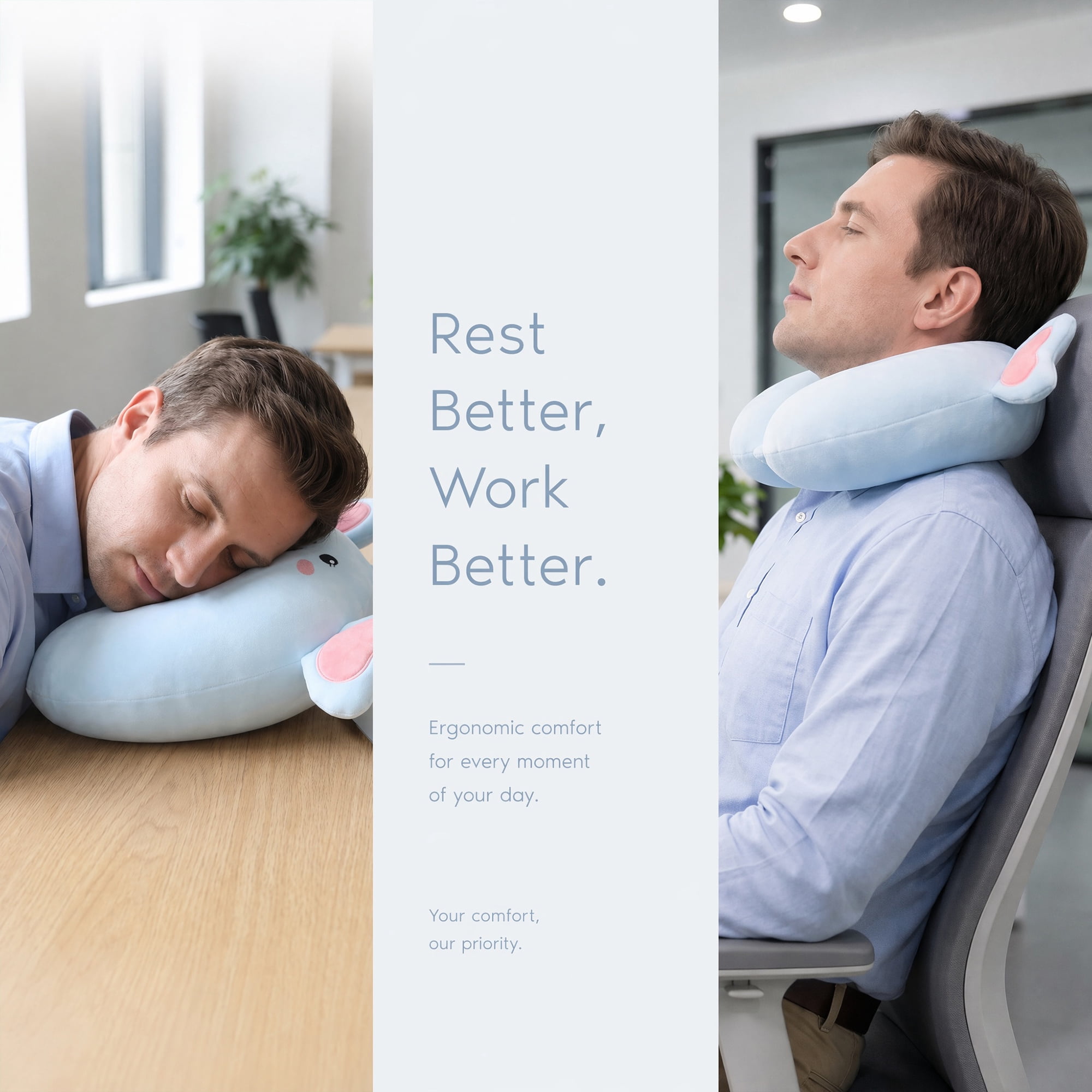 Unique Bargains Memory Foam Neck Pillow U Shape Snap Closure Head Rest Light blue 12"x12"