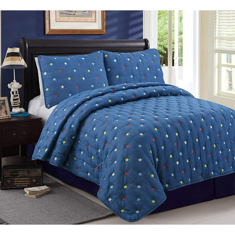 Cozy Line Home Fashions Stars Soft Comforter Set, Navy Blue Colorful