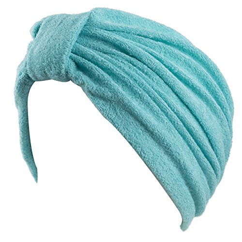 Turban en Tissu Éponge Doux avec Nœud Réversible Ou Bouton devant - Turquoise