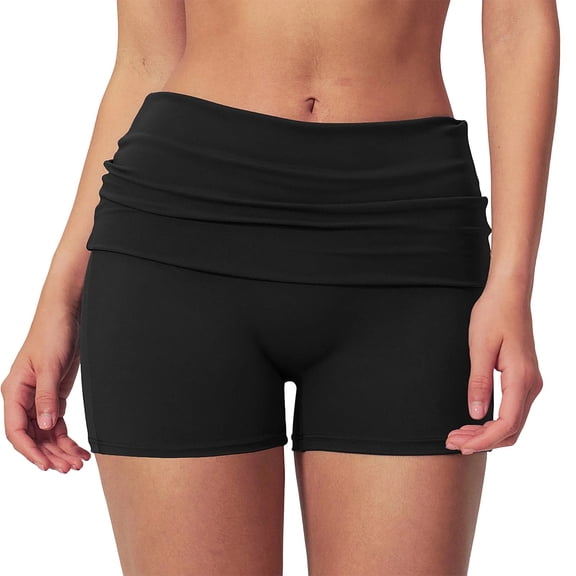 KANG Fashion High Waisted Yoga Shorts With Control Sculpting Cuffed Fitness Running Workout Shorts Black L