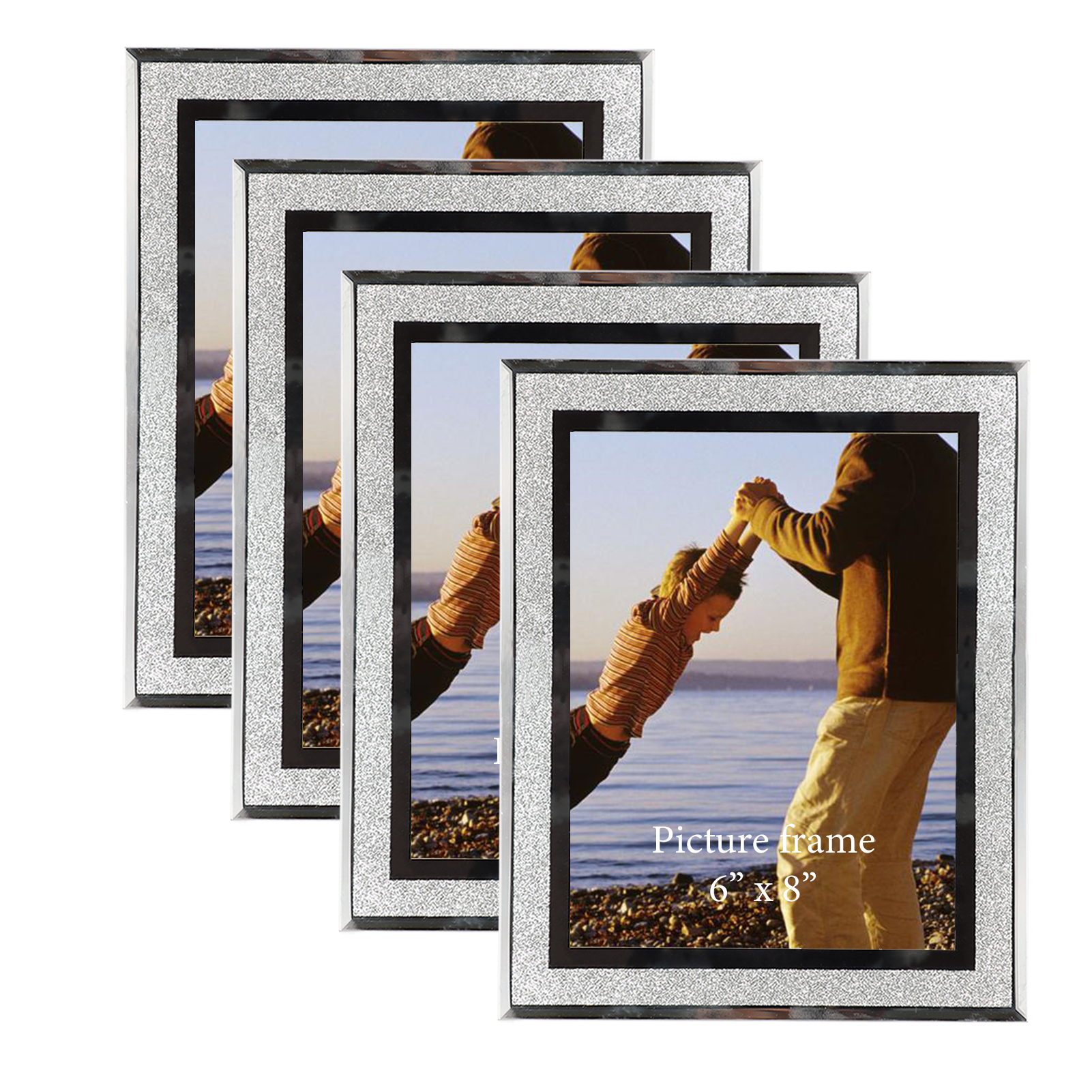 6x8 Picture Frames Set of 4, Glass Tabletop Photo Frame for Horizontal