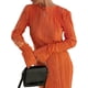 thumbnail image 4 of VISgogo Vestido Largo Plisado para Mujer, Adultos Slim-fit Color Sólido Cuello Redondo Manga Larga Una Pieza VISgogo moda, 4 of 6