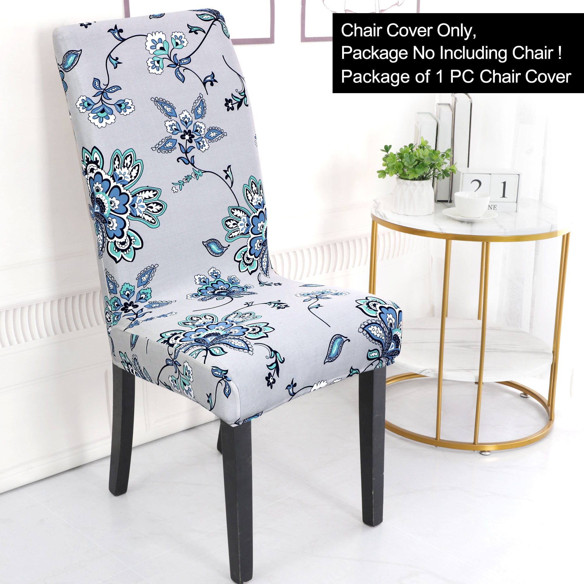 Unique Bargains Spandex Stretch Dining Chair Cover Gray and Blue M