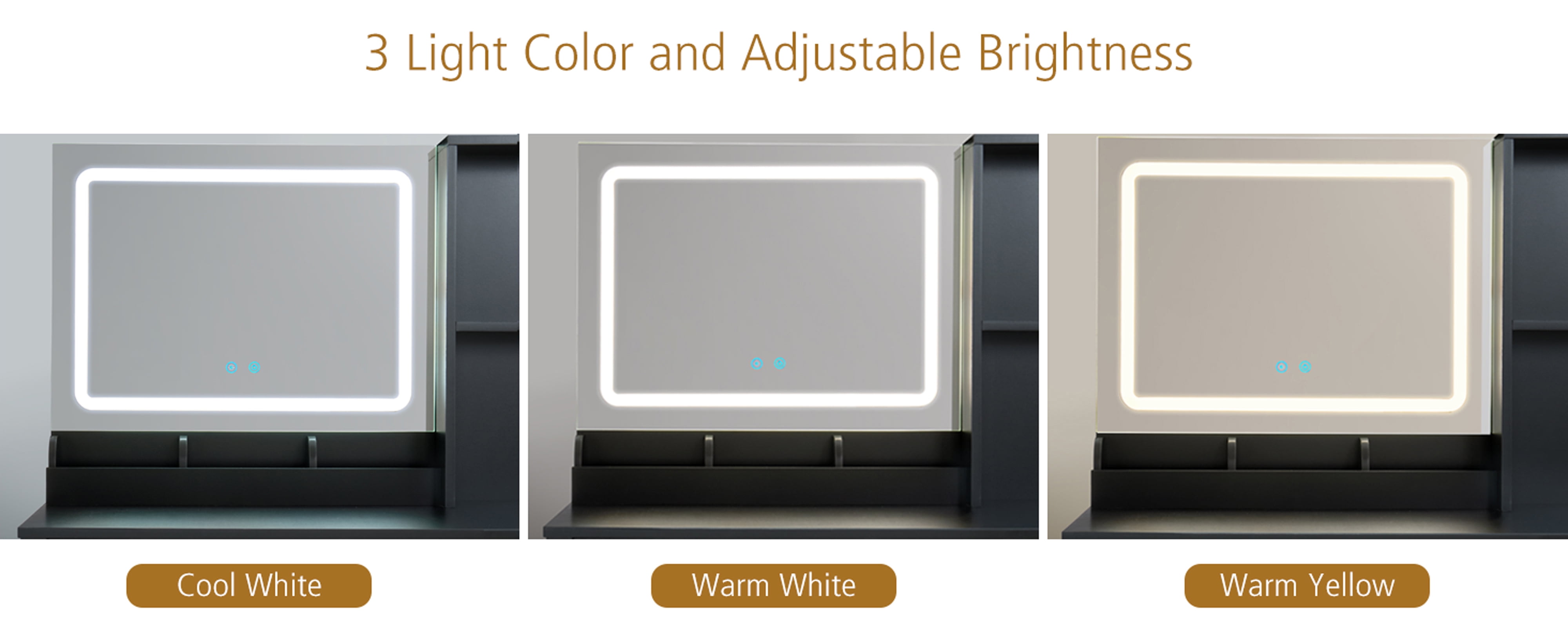 Mainstays Get Ready with Me GRWM Right Vanity Table with Lighted Mirror and Storage, Black Finish