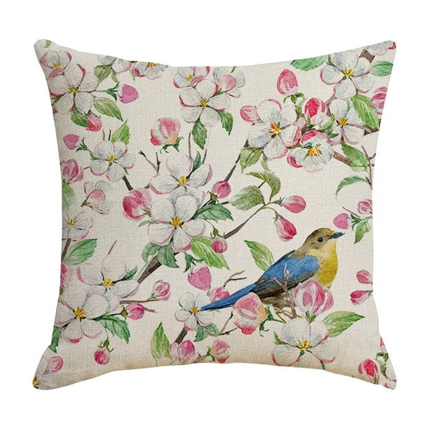 Funda De Almohada De Lino Con Flores Primaverales, Sofá, Almohada Con Estampado Digital, Almohada, Almohada, Almohada