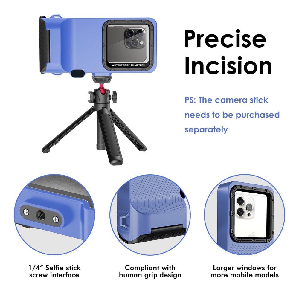 10m/33ft Waterproof Universal Snorkeling Phone Case for iPhone 16/15/14/13/12/11 Pro Max/XS/XR/Samsung S25/S24/S23/S22/S21/A Series Support Touch Screen Diving Swimming Surfing Housing(Blue)