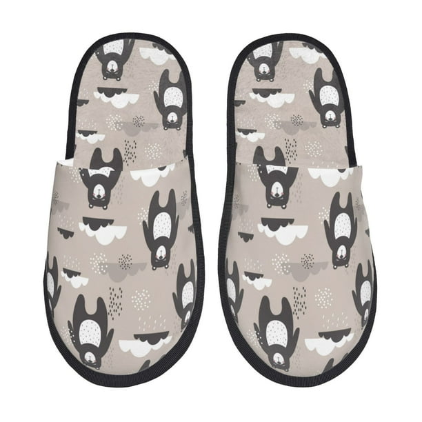 Fotbe Cartoon Bear Brown Pantuflas Peludas para Mujer con Estampado, Zapatillas de Peluche, Zapatos de Invierno para Casa, Uso Interior y Exterior-Medium